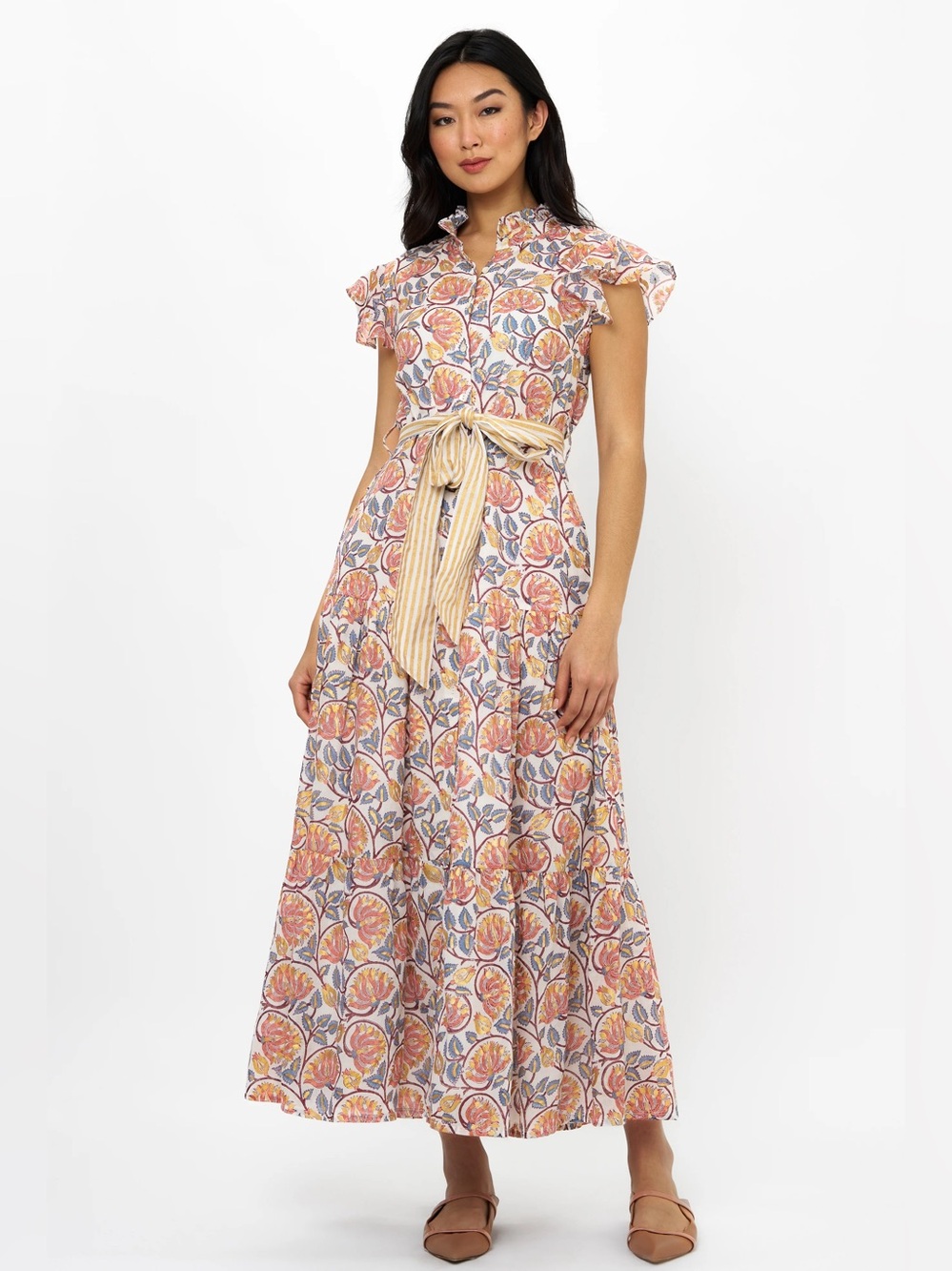 Oliphant Ruffle Collar Button Maxi Dress Montenegro Coral Tuckernuck XL